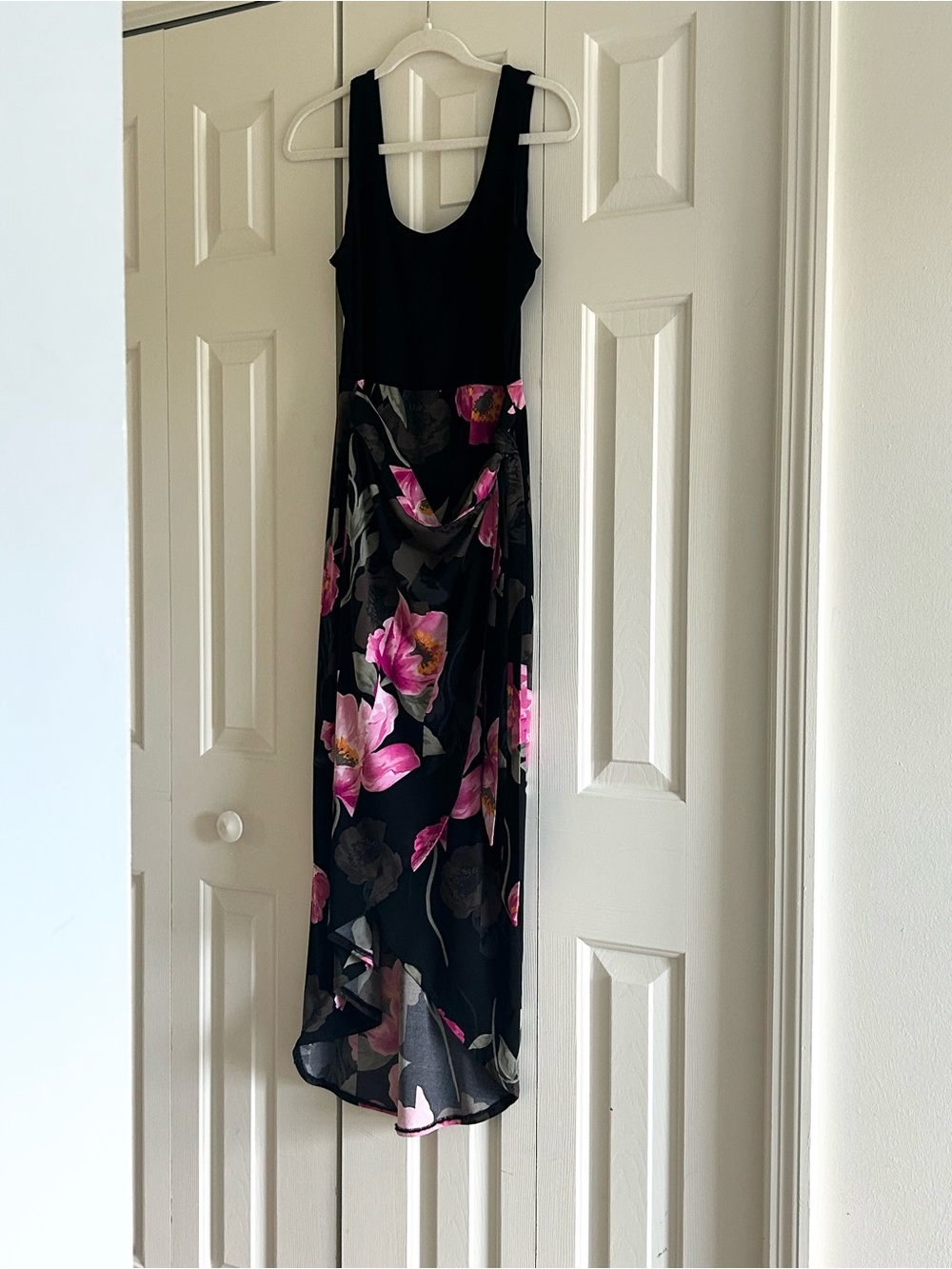 White House Black Market Black Maxi Dress with Pink Floral Print